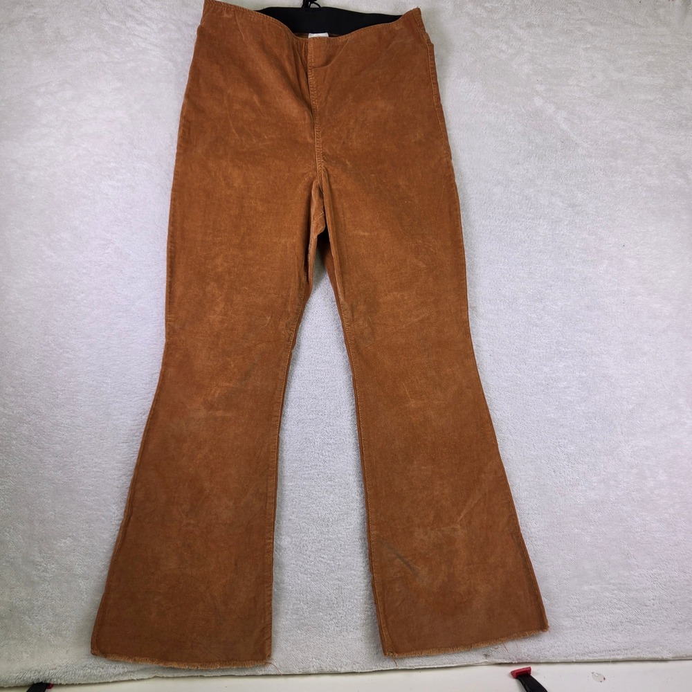 Knox Rose Brown Corduroy Flare Pants High Rise Raw Hem Size 14